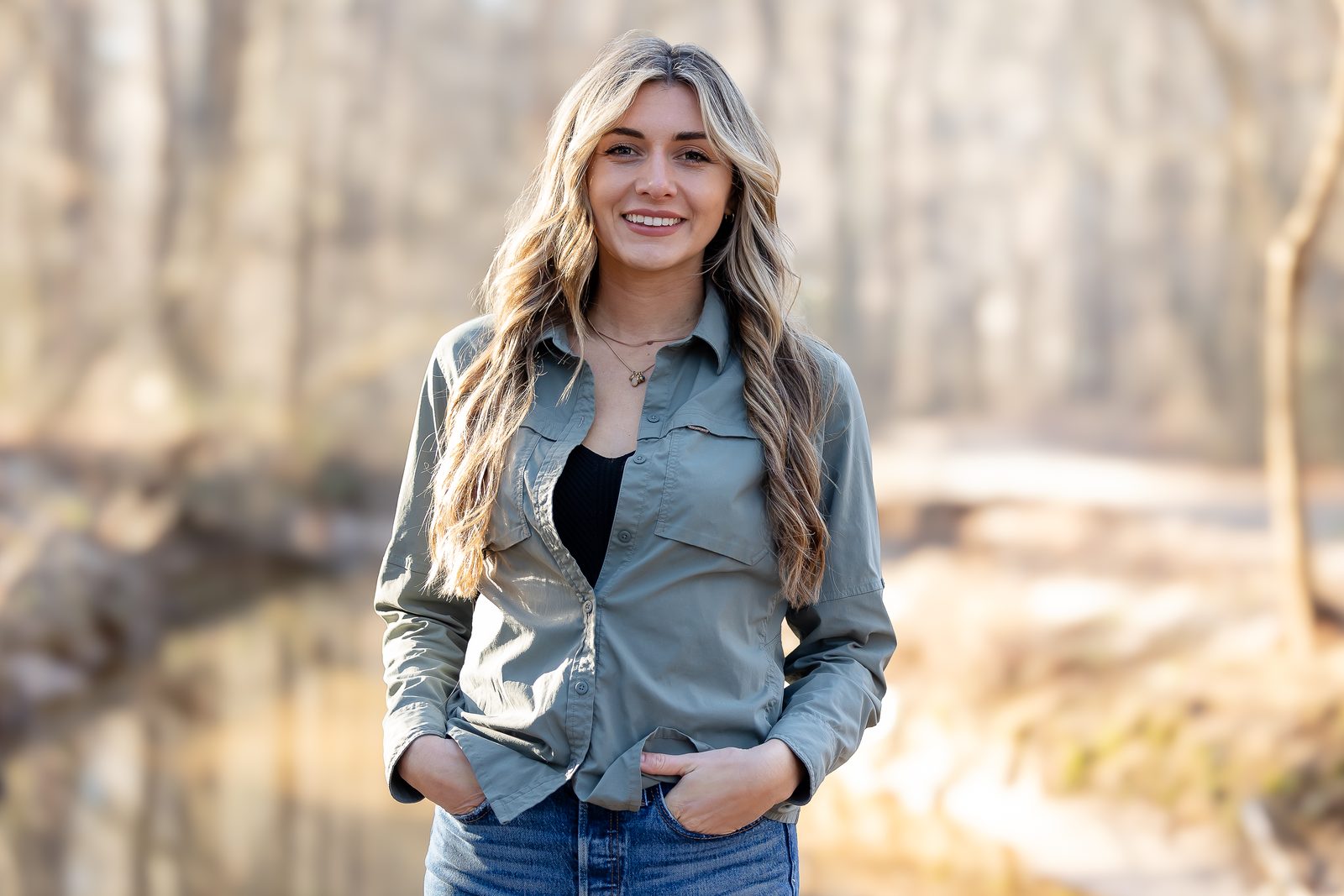 Personal branding portrait, outdoor creek setting